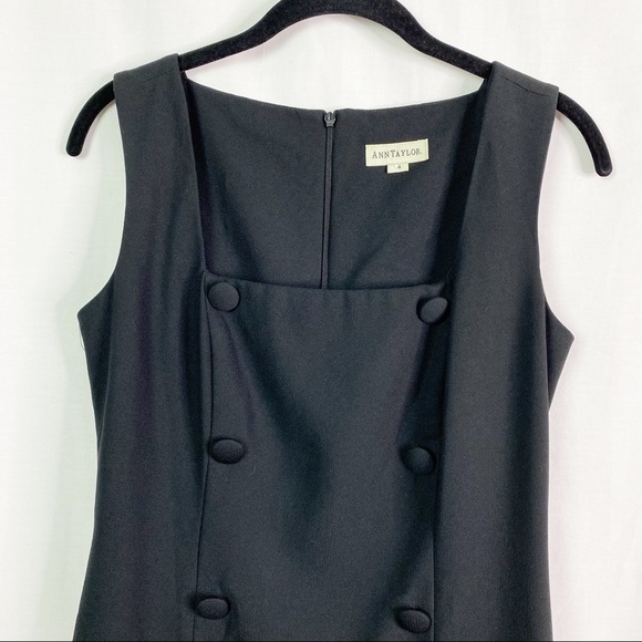 AnnTaylor Vintage Black Double Button Sheath Dress 4 - Picture 2 of 11